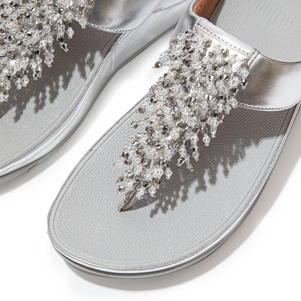 Fitflop Womens Sandals - Rumba Beaded Toe-post - Silver - 963-MKDXVH